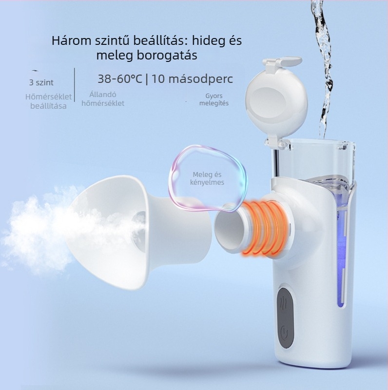 Szemápoló eszköz hideg permettel, köd idő 121–180 s, üzemidő 0–1 h, beépített akkumulátor 100–300 mAh, súly 300 g