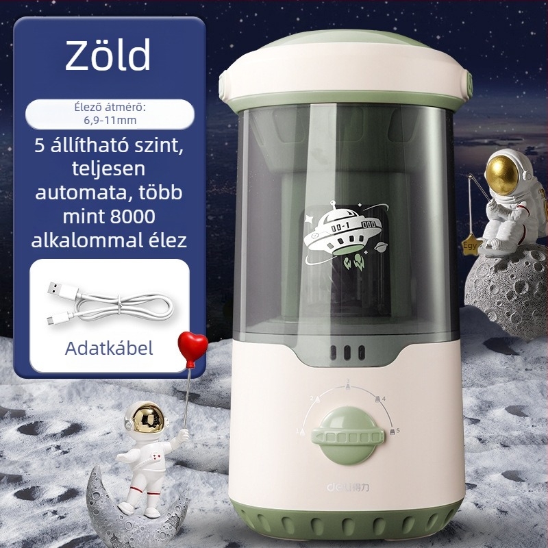 Deli Va7max ceruzahegyező, elektromos, teljesen automata, fém, rakéta alakú, általános iskolások számára