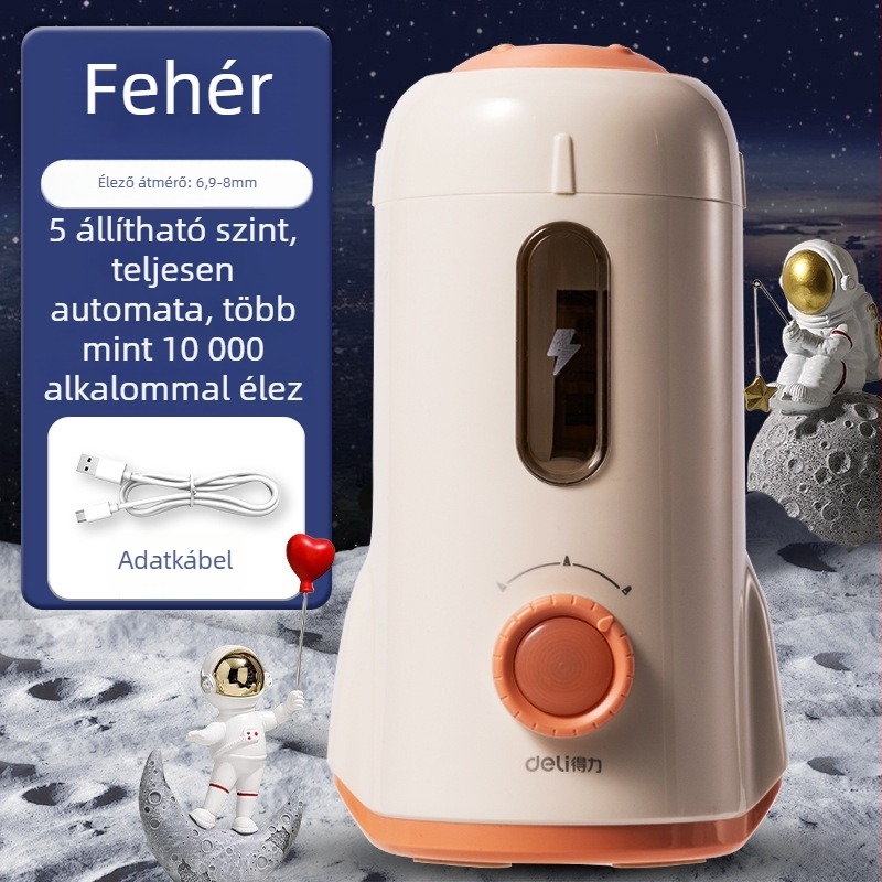 Deli Va7max ceruzahegyező, elektromos, teljesen automata, fém, rakéta alakú, általános iskolások számára