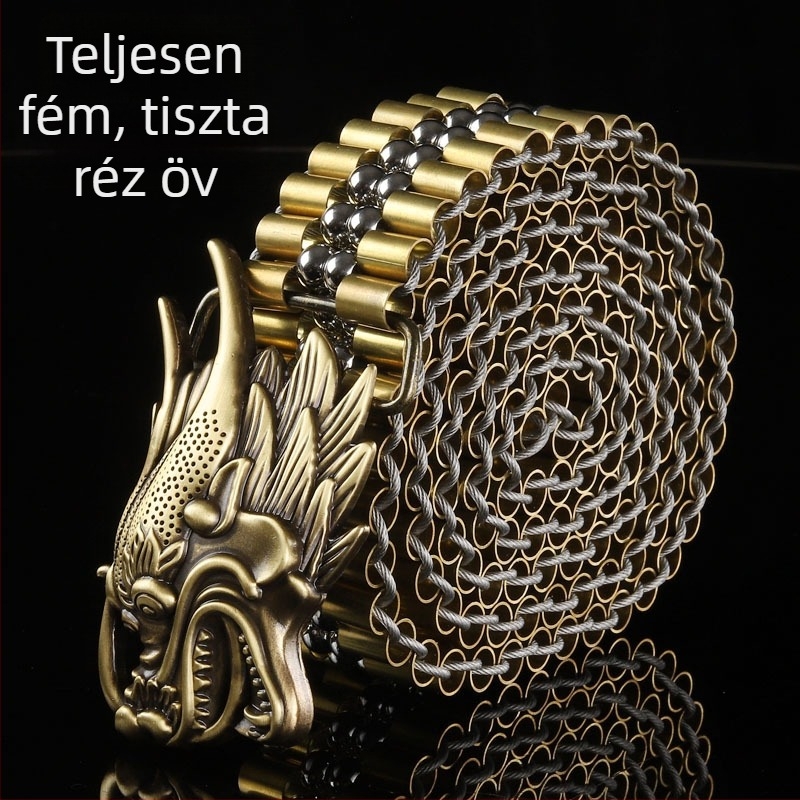 Férfi öv 304 rozsdamentes acélból önvédelemhez, sima réz csattal és acélgolyós deréklánccal