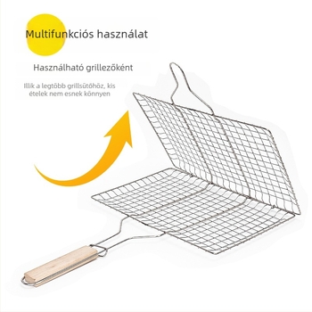 Négyzet alakú rozsdamentes acél grill-klipsz, hordozható, összecsukható, könnyen tisztítható; súly 500 g.