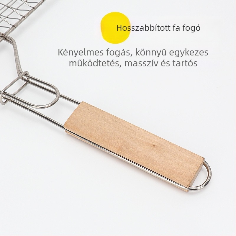 Négyzet alakú rozsdamentes acél grill-klipsz, hordozható, összecsukható, könnyen tisztítható; súly 500 g.