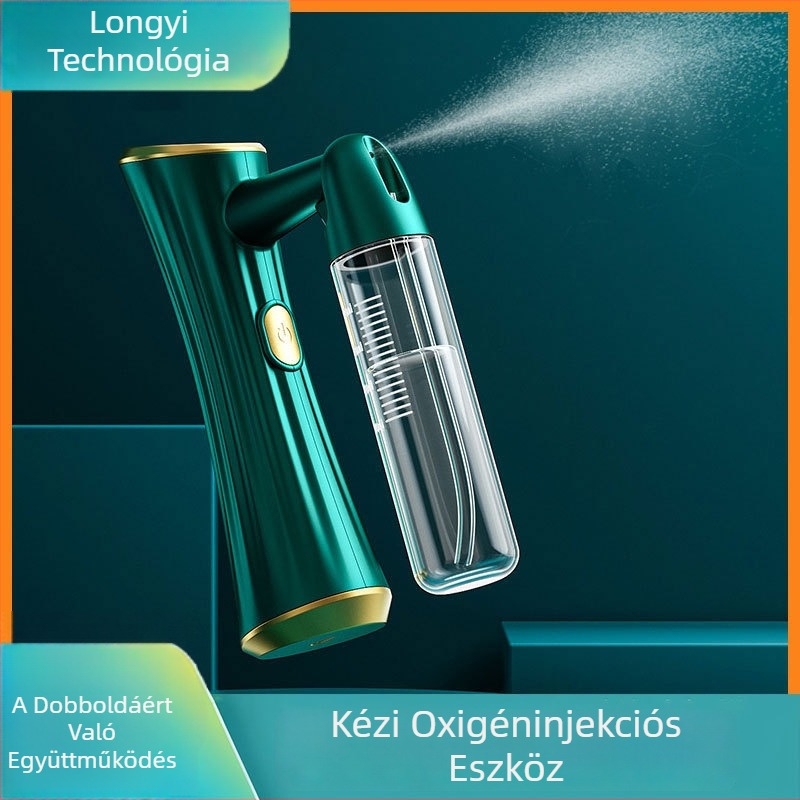 Kézibeszáró oxigéninfúziós készülék arcra kék fény spricceléssel és hidratáló esszenciával — 1 fokozat, hideg permet, ABS ház, beépített akkumulátor 300–500 mAh, ködidő legfeljebb 10 s