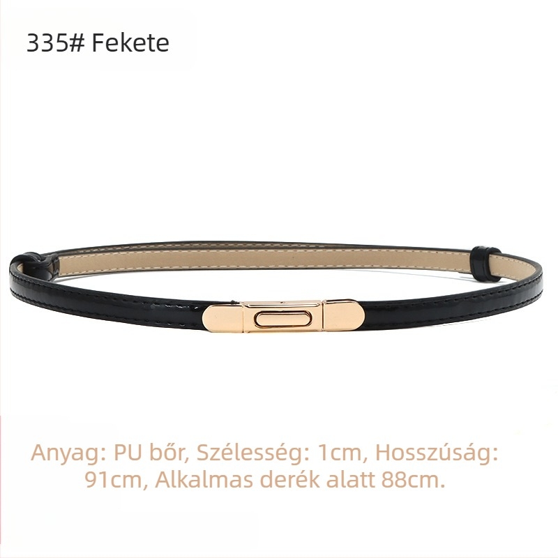 Női PU bőr öv, vékony kivitel, <2 cm szélesség, ötvözet csattal, csattal záródó, stílus Fresh and Sweet