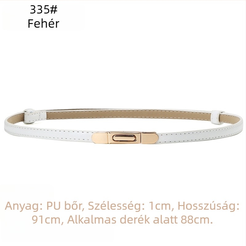Női PU bőr öv, vékony kivitel, <2 cm szélesség, ötvözet csattal, csattal záródó, stílus Fresh and Sweet