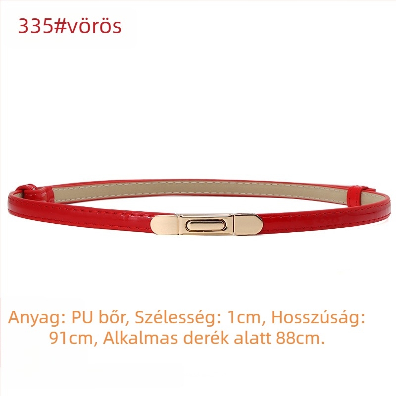 Női PU bőr öv, vékony kivitel, <2 cm szélesség, ötvözet csattal, csattal záródó, stílus Fresh and Sweet