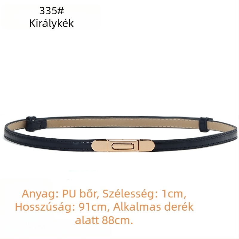Női PU bőr öv, vékony kivitel, <2 cm szélesség, ötvözet csattal, csattal záródó, stílus Fresh and Sweet