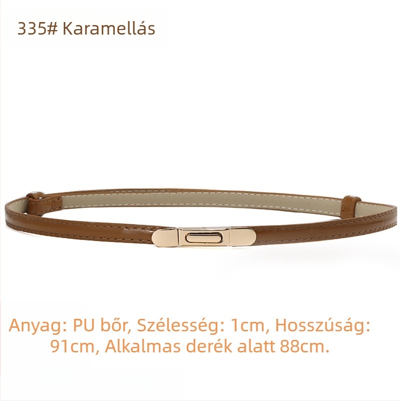 Női PU bőr öv, vékony kivitel, <2 cm szélesség, ötvözet csattal, csattal záródó, stílus Fresh and Sweet