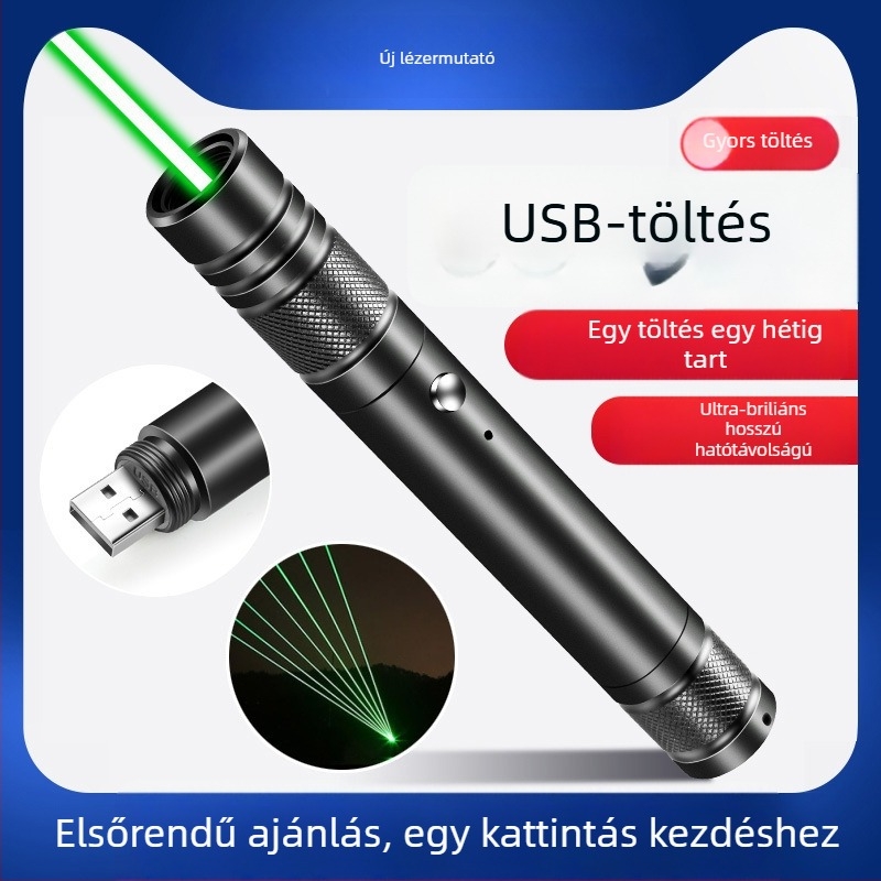 Zseblámpa lézerpointer zöld fénnyel — rendkívül fényes, hosszú hatótáv, nagy teljesítmény, újratölthető (Anyag: alumínium ötvözet; Modell: dXSPde72; Típus: Egyéb)
