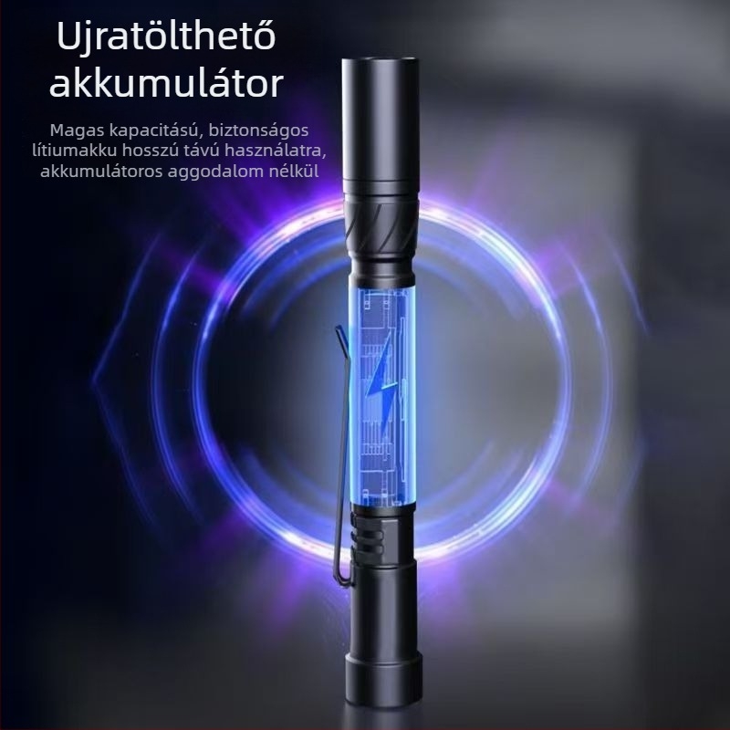 Mini USB-töltésű lézer zseblámpa, hosszú hatótávolságú, nagy teljesítményű fénynyaláb; lézer-távolság 1 km, hullámhossz 532 nm, beépített lítium akkumulátor