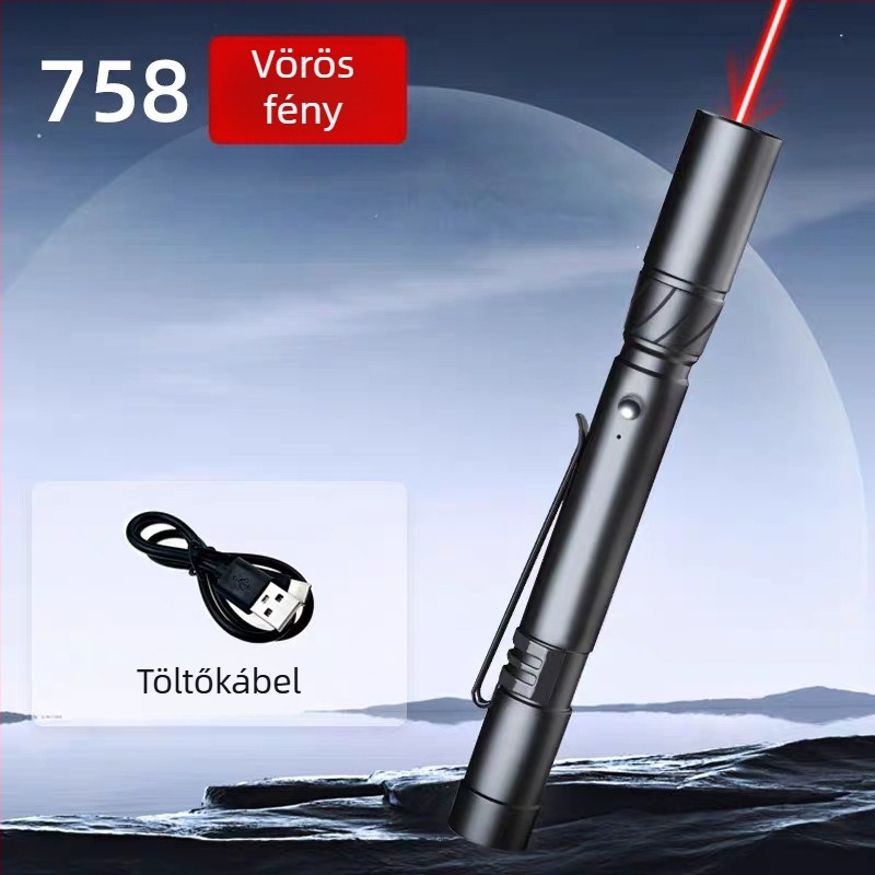 Mini USB-töltésű lézer zseblámpa, hosszú hatótávolságú, nagy teljesítményű fénynyaláb; lézer-távolság 1 km, hullámhossz 532 nm, beépített lítium akkumulátor