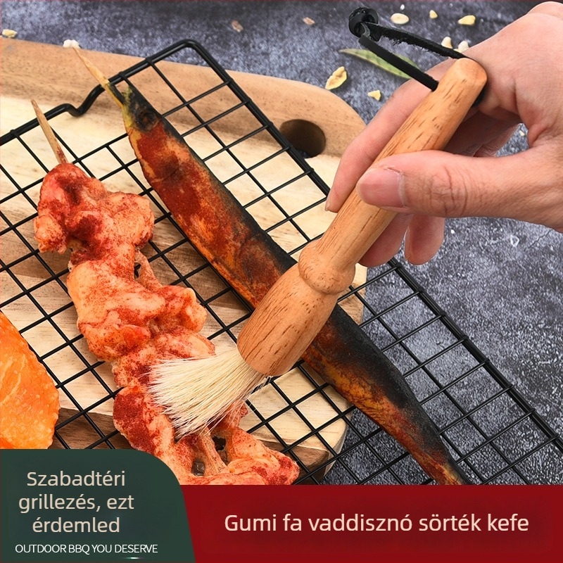 Többcélú barbecue ecset fa nyéllel, élelmiszer-minőségű vaddisznó szőrszálakkal, kis olajozó ecset