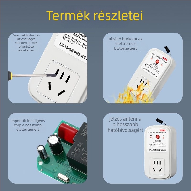 Okos vezeték nélküli távirányítós kapcsoló 220V-os falikonnektorhoz — egycsatornás működtetés lámpákhoz és vízszivattyúkhoz