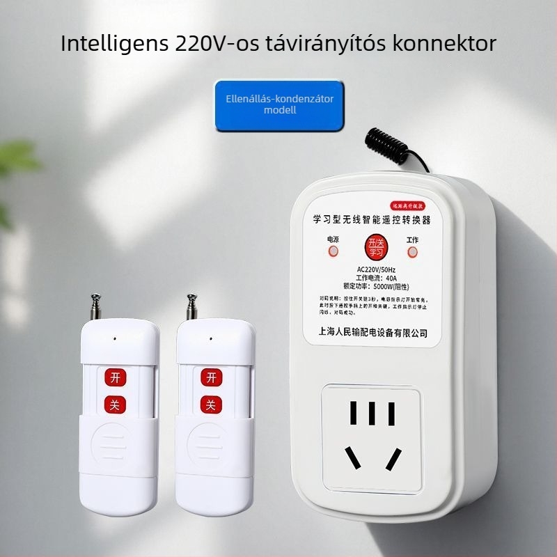 Okos vezeték nélküli távirányítós kapcsoló 220V-os falikonnektorhoz — egycsatornás működtetés lámpákhoz és vízszivattyúkhoz