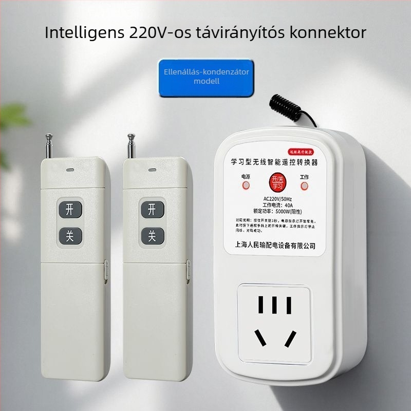 Okos vezeték nélküli távirányítós kapcsoló 220V-os falikonnektorhoz — egycsatornás működtetés lámpákhoz és vízszivattyúkhoz