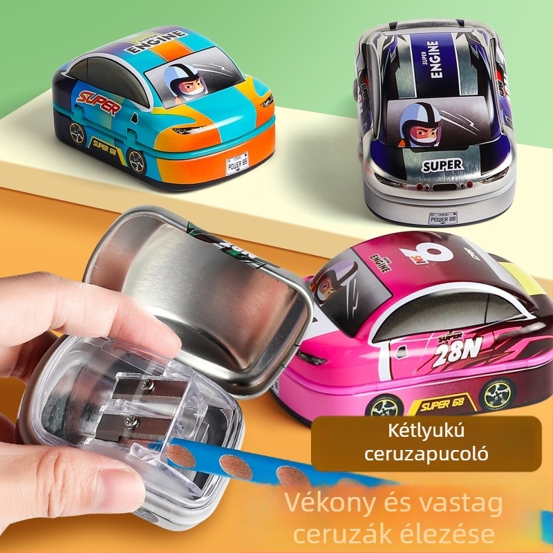 Kétlyukú kézi ceruzahegyező, mini autó alakú dizájn, modell X258, 0–14 éveseknek, uniszex