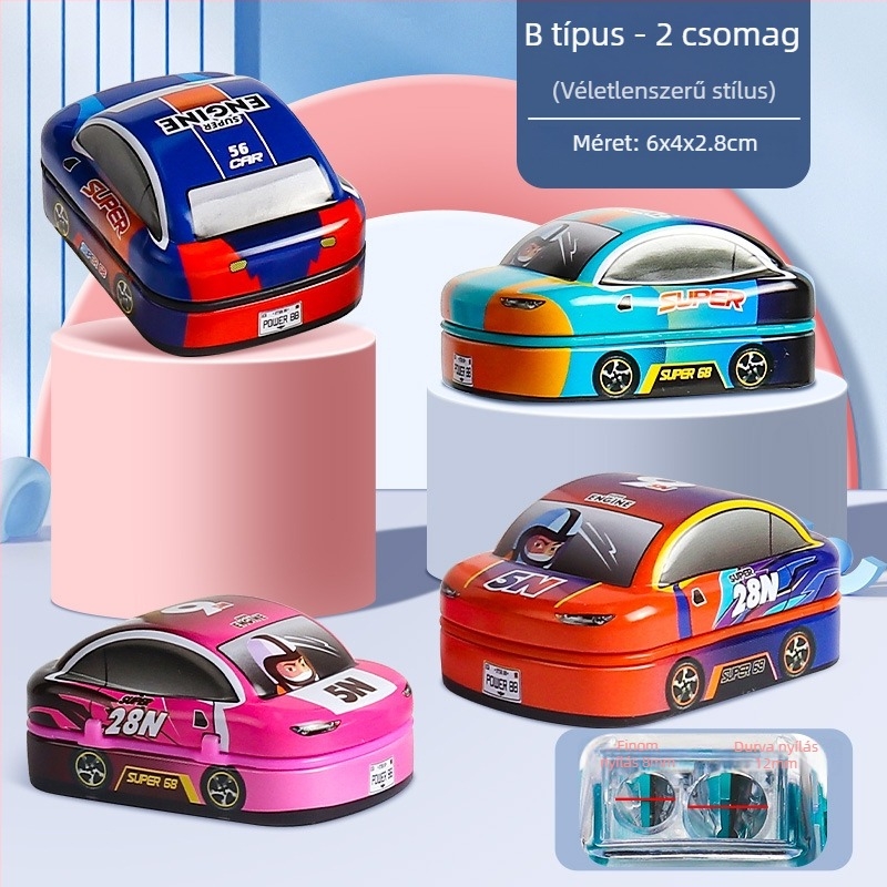 Kétlyukú kézi ceruzahegyező, mini autó alakú dizájn, modell X258, 0–14 éveseknek, uniszex