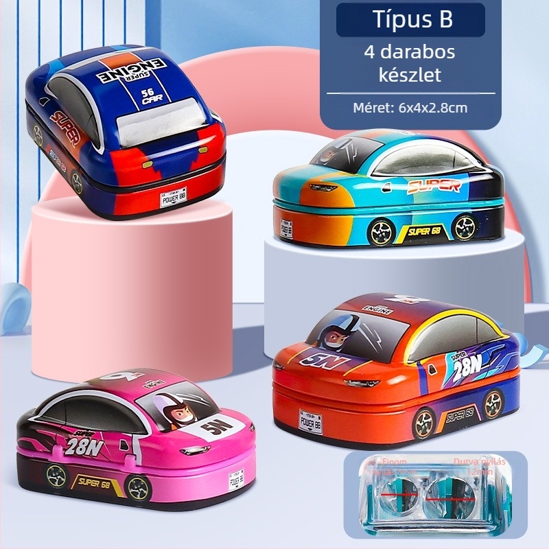 Kétlyukú kézi ceruzahegyező, mini autó alakú dizájn, modell X258, 0–14 éveseknek, uniszex