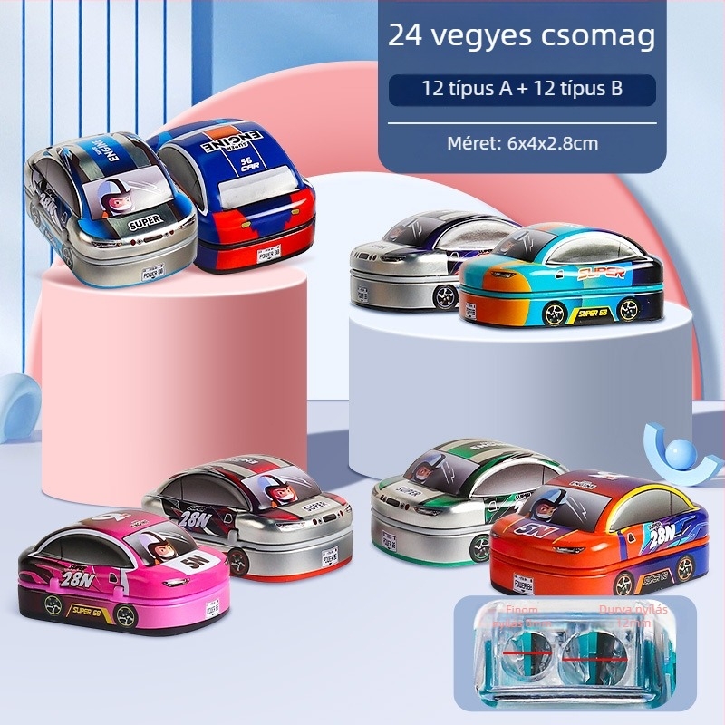 Kétlyukú kézi ceruzahegyező, mini autó alakú dizájn, modell X258, 0–14 éveseknek, uniszex