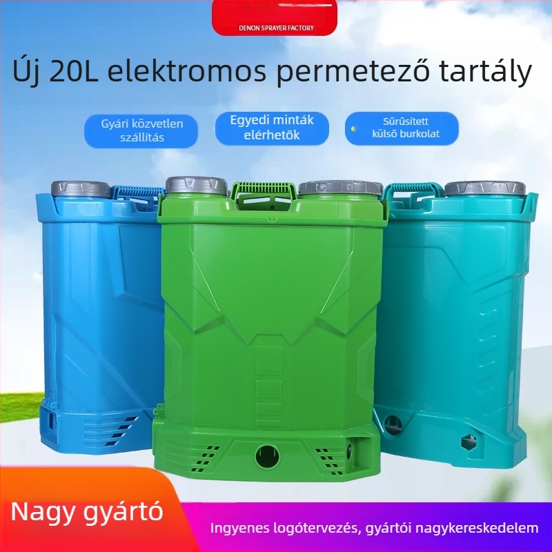 Denon elektromos hátizsákos permetező növényvédelmi célokra, kettős fedéllel tartállyal
