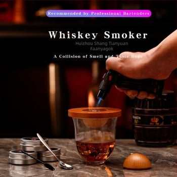 Whiskey füstölő készlet koktélokhoz – tömörfa, edény repülő tál formájú, füstölő komponens fa chipset, bárfelszerelés, megjelenés nyár 2021