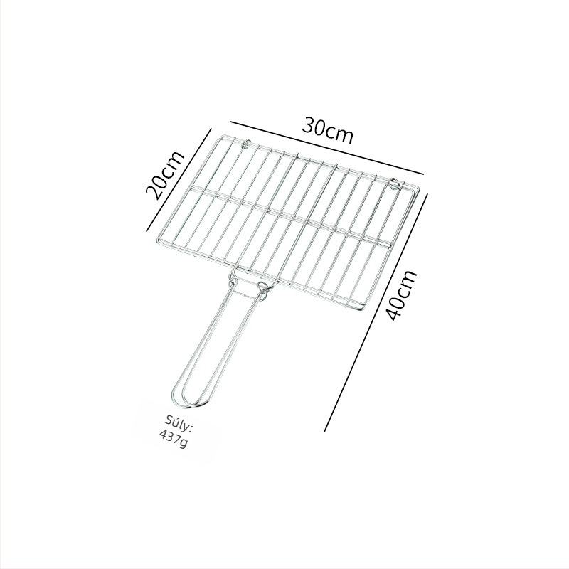 Grillhal csipesz, négyszögletes rozsdamentes acélból, többfunkciós, összecsukható, hordozható (Súly 437–707 g)