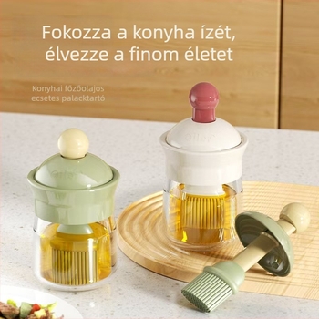 Kétfunkciós olajtartály ecset szilikonnyéllel és PP fejjel, konyhára és grillsütőhöz