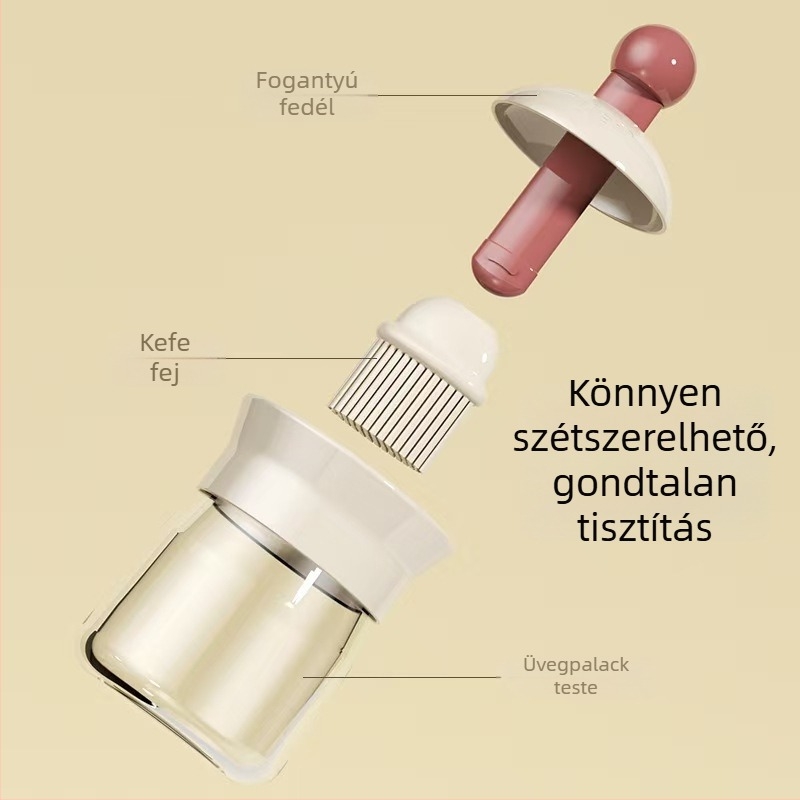 Kétfunkciós olajtartály ecset szilikonnyéllel és PP fejjel, konyhára és grillsütőhöz