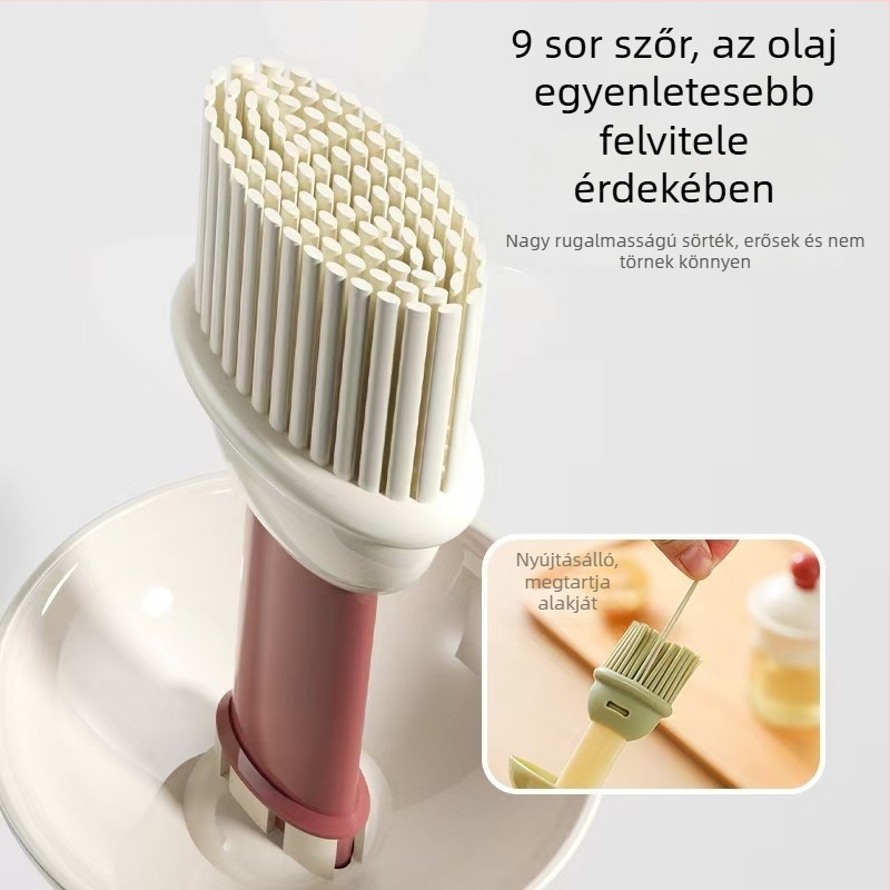 Kétfunkciós olajtartály ecset szilikonnyéllel és PP fejjel, konyhára és grillsütőhöz