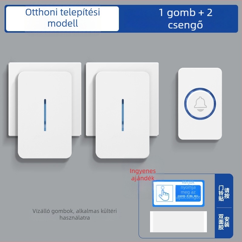 Vezeték nélküli ajtócsengő – önálló energiaforrású, akkumulátor nélküli, vízálló, ultrahosszú hatótávolságú, idősek számára, 110-220V