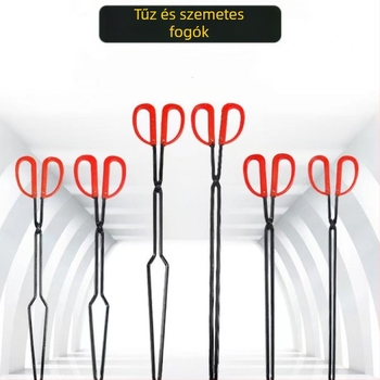 Tűzcsipesz gumírozott markolattal és sík végével grillezéshez