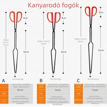 Tűzcsipesz gumírozott markolattal és sík végével grillezéshez