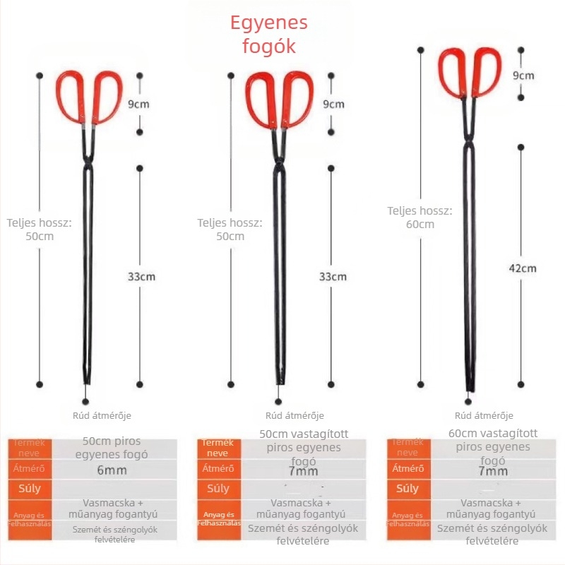 Tűzcsipesz gumírozott markolattal és sík végével grillezéshez