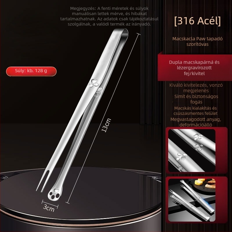 316 rozsdamentes acél grill fogó villa, hosszított, többfunkciós, csúszásmentes, hőálló