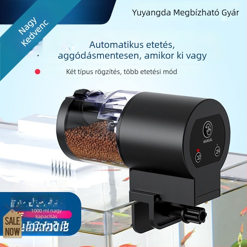 Akváriumi etető intelligens időzítővel, automata etetés díszhalak és teknősök számára, műanyag, Amber márka, 1 db