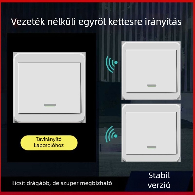 Vezeték nélküli 220V-os fénykapcsoló, kettős vezérléssel, ragasztópanelre szerelhető