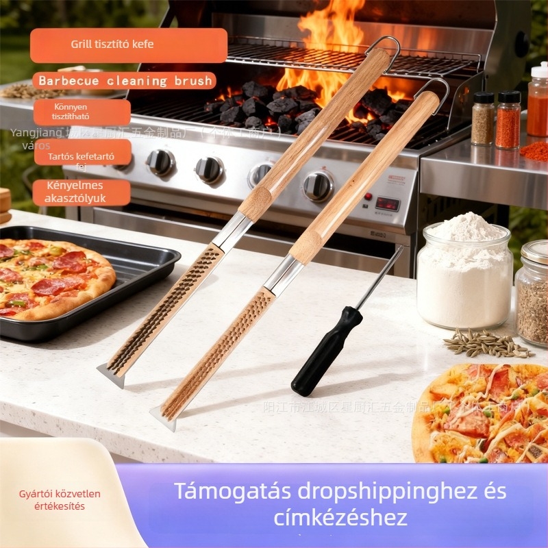 Grill tisztító ecset rézdrót sörtékkel, fa nyéllel — Star chef