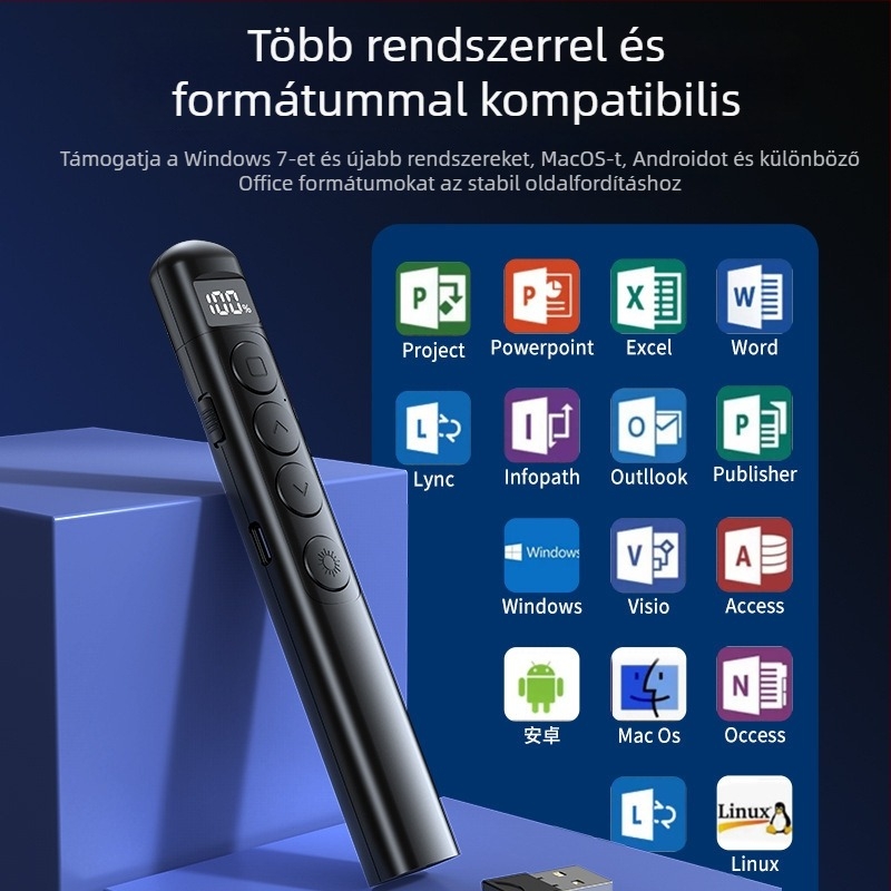 Oldalváltó toll lézerrel - USB-tölthető, többfunkciós prezentáló multimédiás oktatáshoz