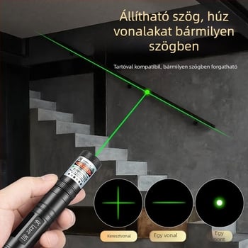 Keresztirányos lézer toll derékszögű szinttel - 532 nm, 1 km hatótávolság, 16340 akkumulátor