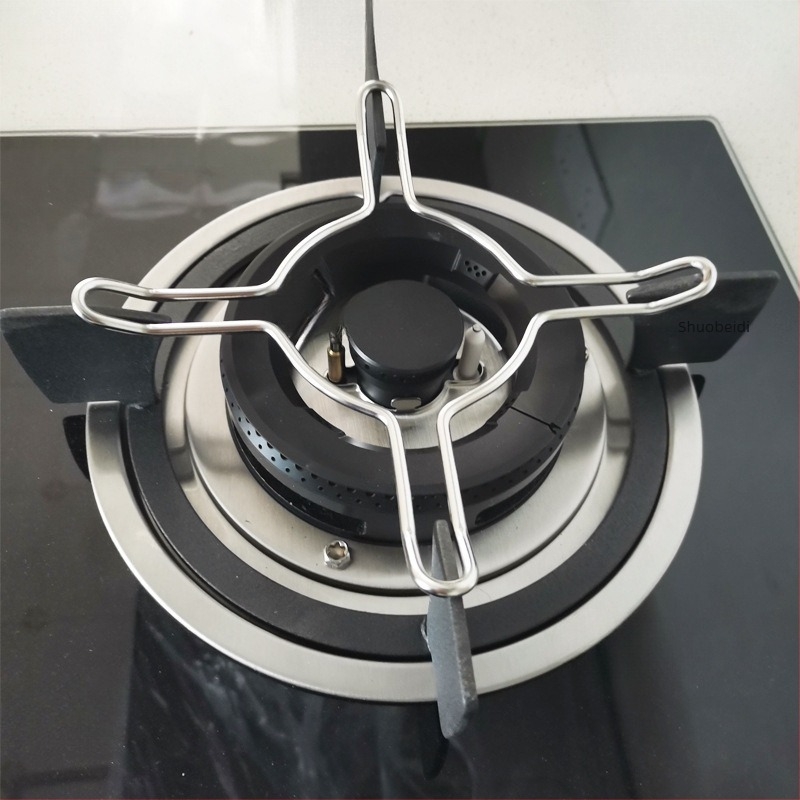 Rozsdamentes acélból készült gázfőző állvány wok és tejfőző edényekhez, csúszásmentes, univerzális négy- vagy öt karos kialakítás