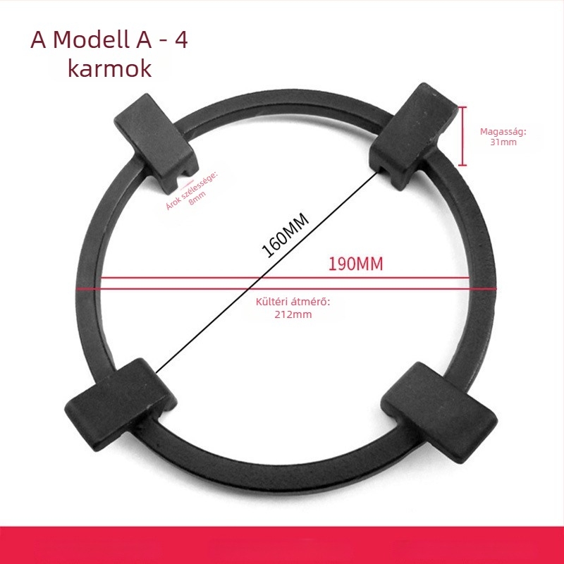 Rozsdamentes acélból készült gázfőző állvány wok és tejfőző edényekhez, csúszásmentes, univerzális négy- vagy öt karos kialakítás
