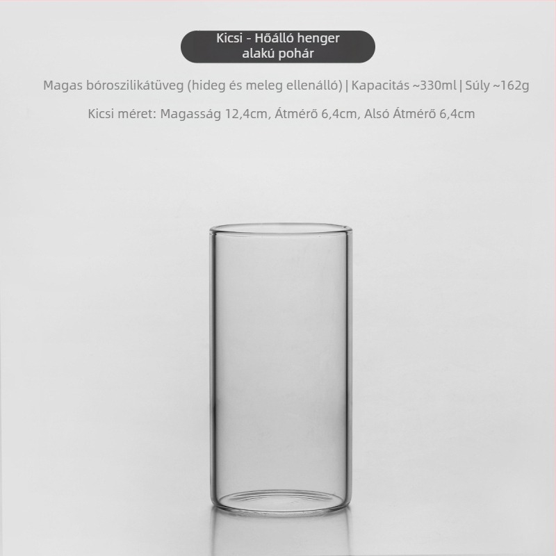Hőálló, hengeralakú koktélpohár boroszilikát üvegből, kézzel készített.