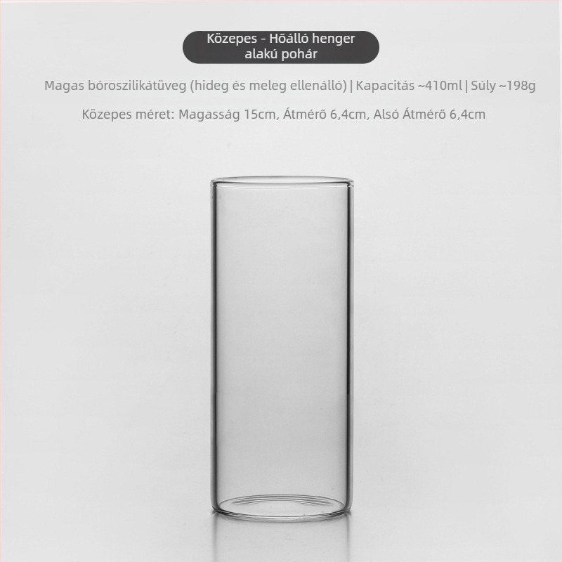 Hőálló, hengeralakú koktélpohár boroszilikát üvegből, kézzel készített.