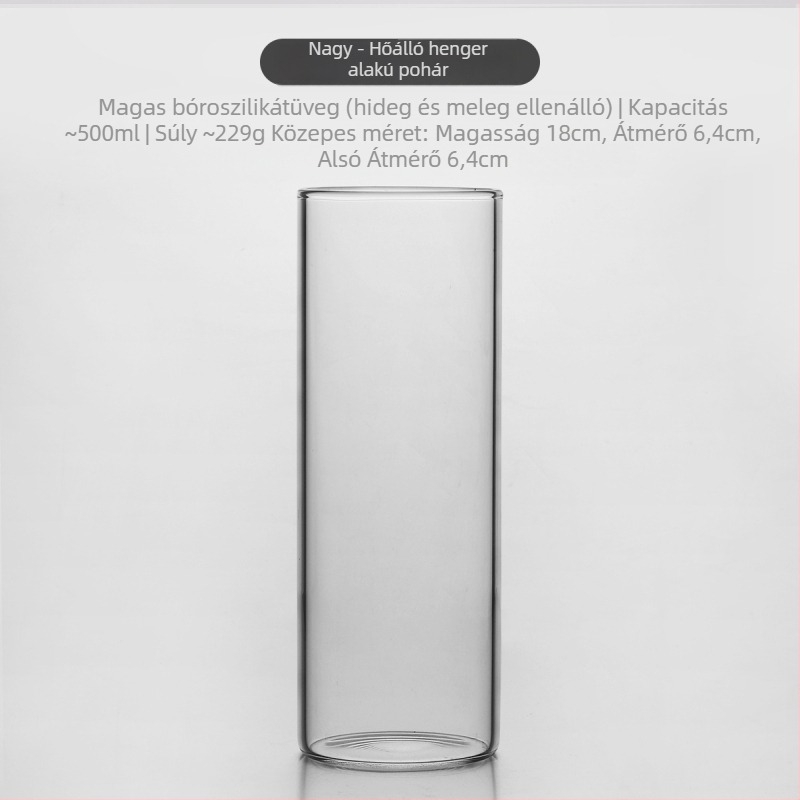 Hőálló, hengeralakú koktélpohár boroszilikát üvegből, kézzel készített.