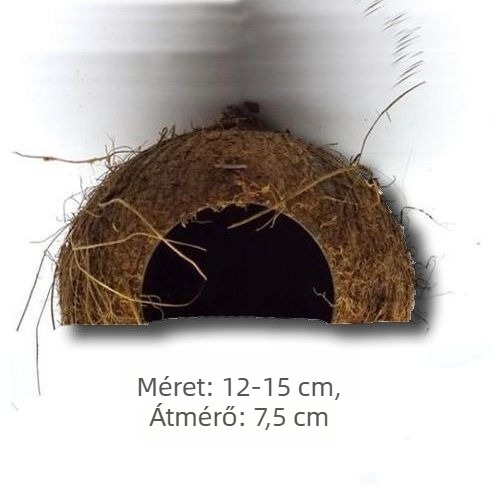 Natural coconut shell reptile cave hideout for lizards, geckos, spiders, snakes, scorpions, hamsters, centipedes and hermit crabs; material: coconut shell; purpose: reptile and small-pet habitat; imported: No