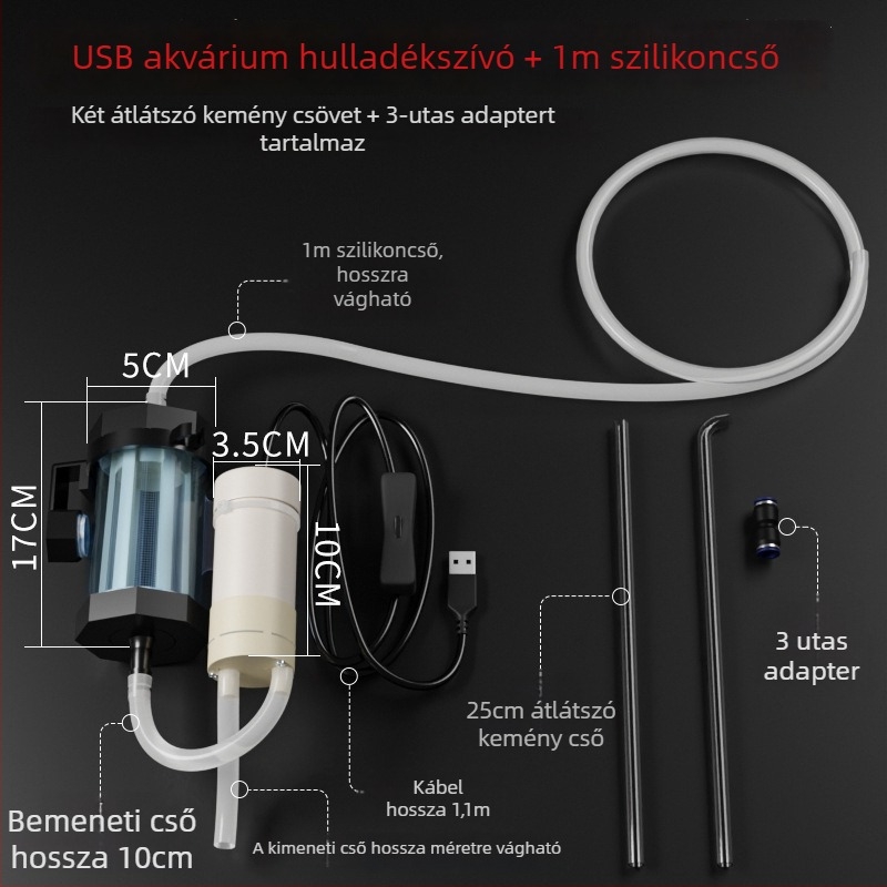 USB akváriumi vízcsere rendszer önprimáló pumpával, automatikus vízátvitel