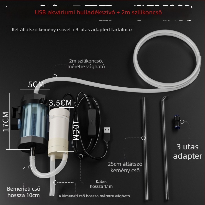 USB akváriumi vízcsere rendszer önprimáló pumpával, automatikus vízátvitel
