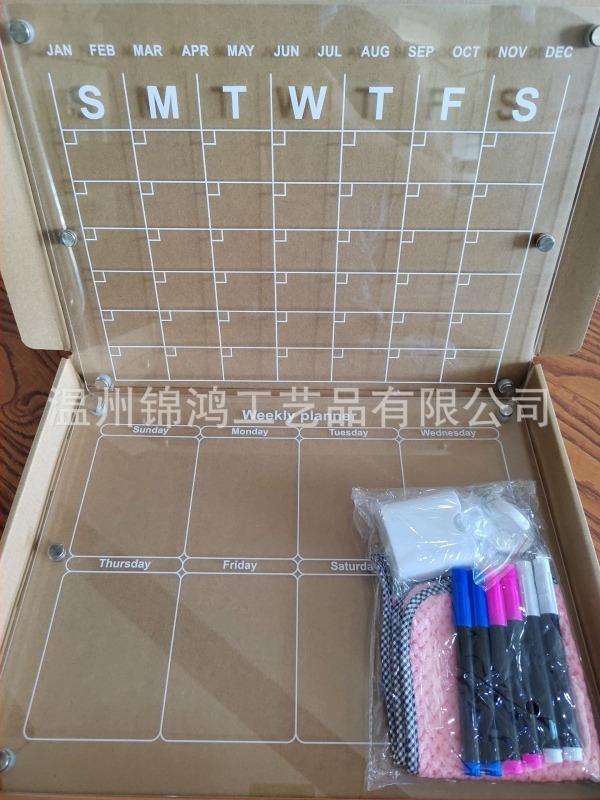 Kétoldalas mágneses akril száraz-író tábla, függő naptárral