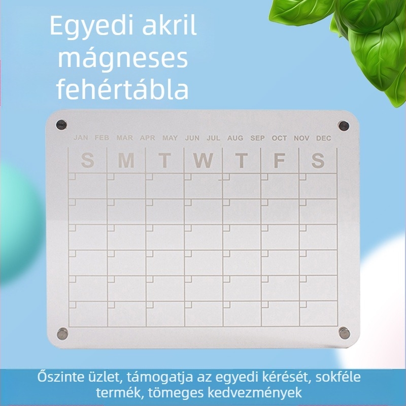 Kétoldalas mágneses akril száraz-író tábla, függő naptárral