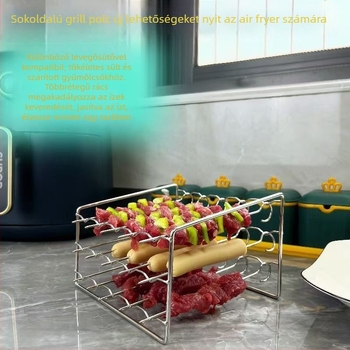 Rozsdamentes acélból készült háromrétegű grillsín sütőhöz és légsütőhöz — sokfunkciós pároló- és sütő rács, korrózióálló, könnyen tisztítható, tapadásmentes